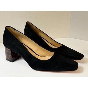 J.McLaughlin Black Suede Square Toe Tortoiseshell Block Heels Pumps Shoe 8 Spain